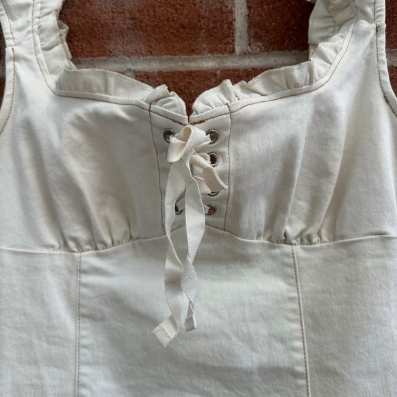 Urban Outfitters Ruffle Strap Dress Lace‎ Up Beige Mini Dress Medium - Picture 4 of 12
